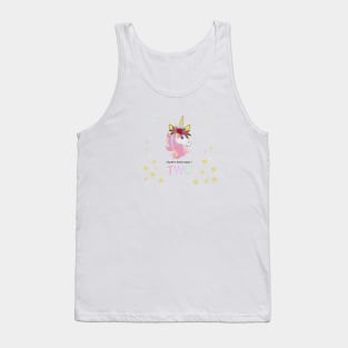 Second birthday greeting. Two text. Magical Unicorn Birthday invitation Tank Top